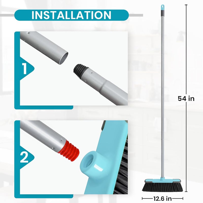 TrueYee Blue Indoor Broom 54" Long Handle House Broom for Floor Cleaning Sweeping Broom for Kitchen, Garage, Lobby, Patio and Garden - Image 3